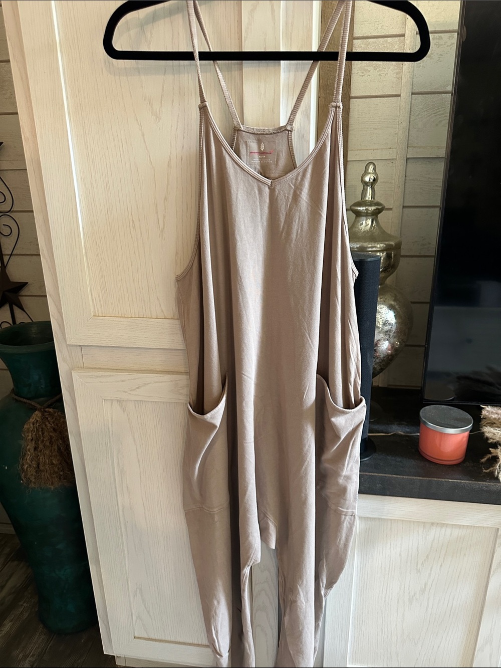 Free People Taupe Ribbed Tank Jumpsuit